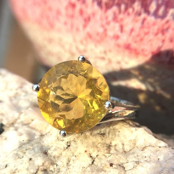 Golden Fluorite .925 Ring Sunshine Yellow Size 7 Sterling Silver - Picture 6 of 15